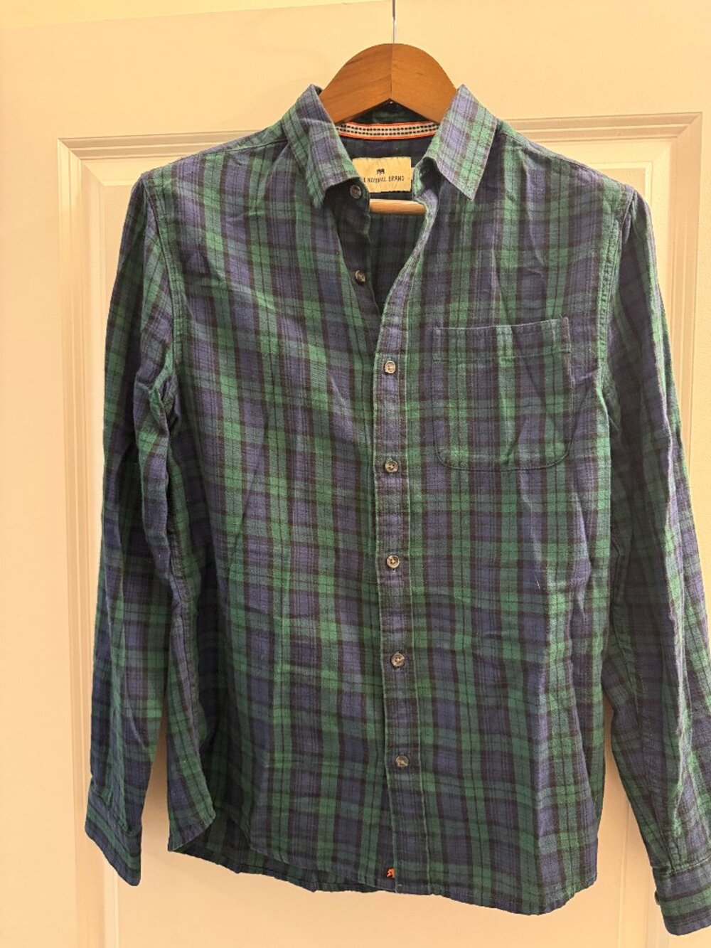 The Normal Brand Blackwatch Plaid Flannel Men's Shirt Blue and Green Collared